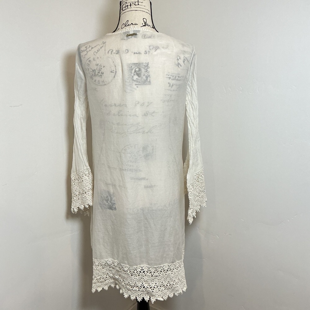 OndadeMar White Embroidered Crochet Lace Kimono Cover Up Tunic M - Picture 4 of 7
